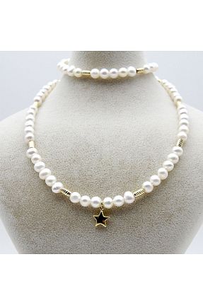 گردنبند مروارید سفید مروارید فرهنگی Gold Piedra - کد 854897246