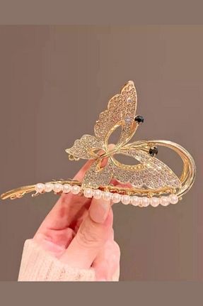 گیره سر طلائی زنانه سنگ کریستال PETEK AKSESUAR - کد 738950013