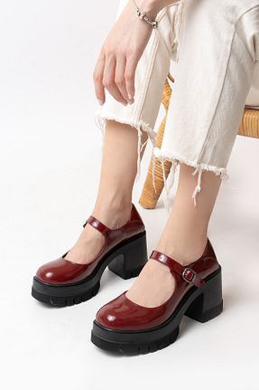 کفش پاشنه بلند پر زرشکی زنانه پاشنه متوسط (5-9 سانتی متر) asmi shoes - کد 855346304
