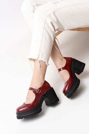 کفش پاشنه بلند پر زرشکی زنانه پاشنه متوسط (5-9 سانتی متر) asmi shoes - کد 855346304