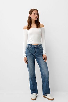 شلوار جین آبی زنانه رگولار Bershka - کد 855387830