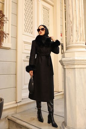 پالتو پشمی مشکی زنانه Bornoz ZEHRA ÇAMRAN - کد 781310011