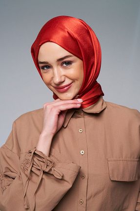 شال نارنجی زنانه میکرو ساتن Modakaşmir - کد 855392589