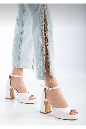 کفش پاشنه بلند کلاسیک سفید زنانه چرم مصنوعی İZCE MODA - کد 850082048