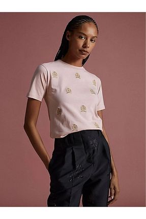 تیشرت اسپرت صورتی زنانه اسلیم Tommy Hilfiger - کد 855448221