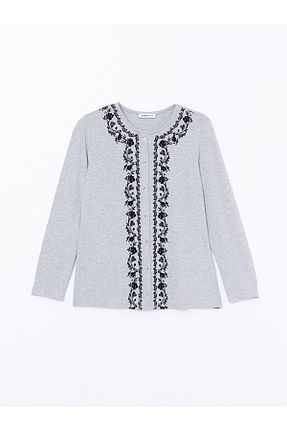 بلوز طوسی زنانه گلدار LC Waikiki - کد 855473573
