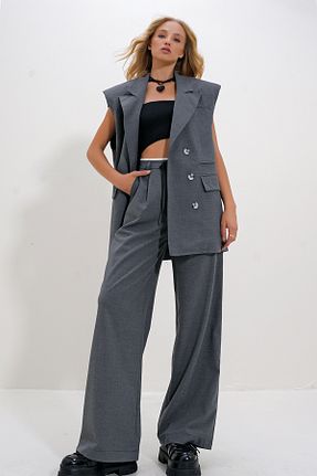 ست بالاتنه و پائین تنه طوسی زنانه بافتنی Trend Alaçatı Stili - کد 855245001