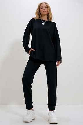 ست گرمکن مشکی زنانه %100 پنبه Trend Alaçatı Stili - کد 855240860