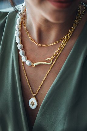 گردنبند نقره طلائی زنانه 22 عیار Linya Jewellery - کد 32791807
