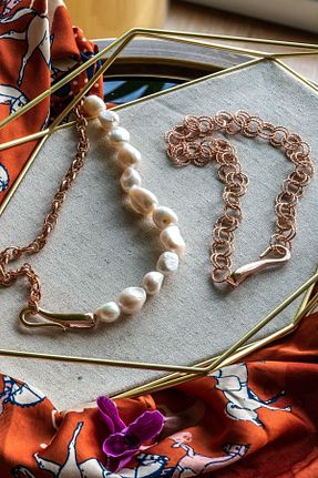 گردنبند نقره صورتی زنانه 22 عیار Linya Jewellery - کد 32791810