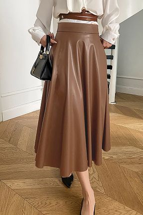 دامن قهوه ای زنانه پنبه ای MODAQU - کد 770038168
