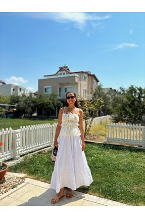 دامن سفید زنانه بافتنی Aybike Gursu - کد 855241189
