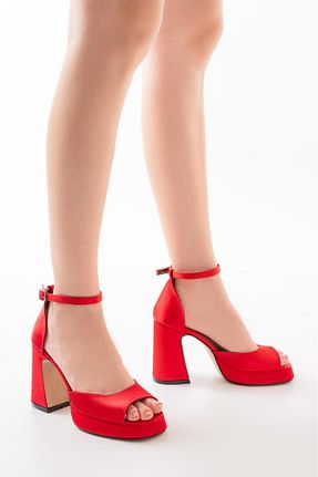 کفش مجلسی قرمز زنانه پاشنه ضخیم İZCE MODA - کد 852631735