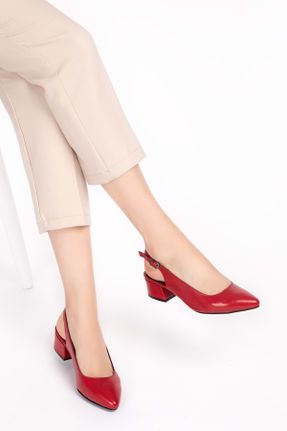 کفش پاشنه بلند کلاسیک قرمز زنانه چرم طبیعی پاشنه ضخیم کد 129085015