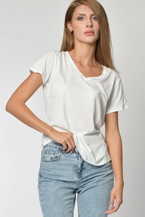 تیشرت سفید زنانه یقه هفت Zegy - کد 129249394