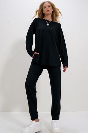 ست گرمکن مشکی زنانه %100 پنبه Trend Alaçatı Stili - کد 855240860