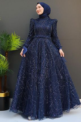 لباس مجلسی حجاب سرمه ای زنانه یقه ایستاده giz astore - کد 855159901