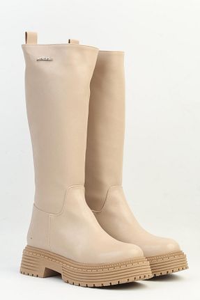 بوت / نیم بوت بژ زنانه چرم مصنوعی Pierre Cardin - کد 855268542