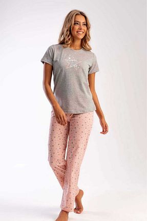 ست لباس راحتی طوسی زنانه طرح دار New Pajamas - کد 842864443