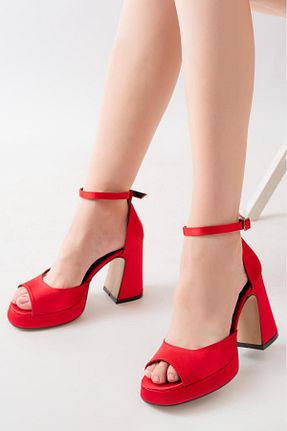 کفش مجلسی قرمز زنانه پاشنه ضخیم İZCE MODA - کد 852631735