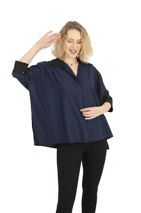 پیراهن سرمه ای زنانه اورسایز BUKETLİ - کد 273777864