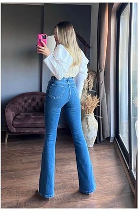 شلوار جین آبی زنانه پاچه اسپانیولی Denim By Poema - کد 665149187