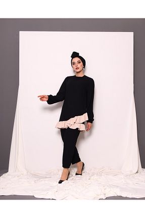 ست بالاتنه و پائین تنه حجاب مشکی زنانه رگولار Aveen Style - کد 855491959