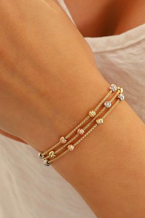 دستبند طلا زرد زنانه 14 عیار MOOM MÜCEVHERAT - کد 800049453