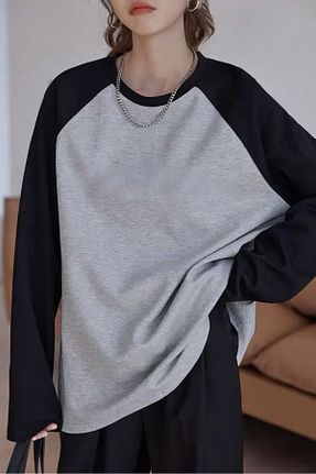 تیشرت طوسی زنانه اورسایز Ef Butik - کد 855487764