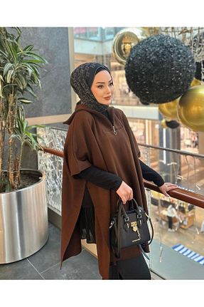 پانچو حجاب قهوه ای زنانه پشمی She Olive - کد 855478355