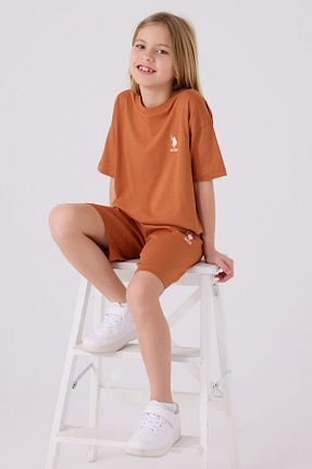 ست بالاتنه و پائین تنه نارنجی بچه گانه بافت U.S. Polo Assn. - کد 855558677
