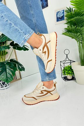 کفش اسنیکر بژ زنانه بند دار Nstil - کد 855570307