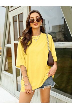 تیشرت زرد زنانه اورسایز Tight Lady - کد 854666130