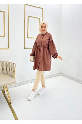 پیراهن حجاب قهوه ای زنانه اورسایز Moda Krash - کد 703739844