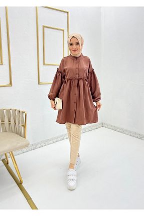 پیراهن حجاب قهوه ای زنانه اورسایز Moda Krash - کد 703739844