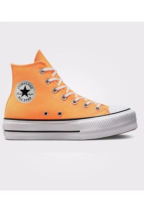 کفش اسنیکر نارنجی زنانه بند دار Converse - کد 745789493