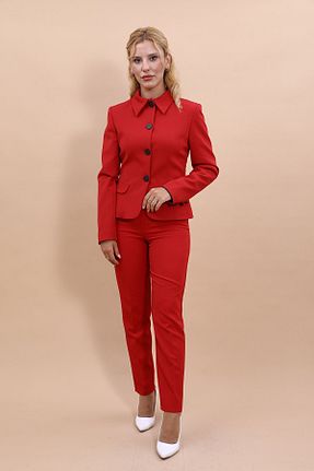کت و شلوار قرمز زنانه یقه کتی ÖNDER ÖZSOY - کد 855660294