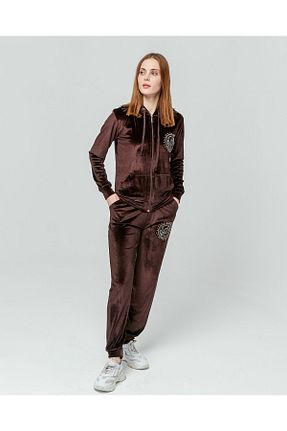 ست بالاتنه و پائین تنه قهوه ای زنانه بافتنی İkmal - کد 855473847