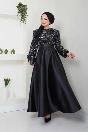 لباس مجلسی حجاب مشکی زنانه یقه دوچرخه Ayşe Melek - کد 822080453