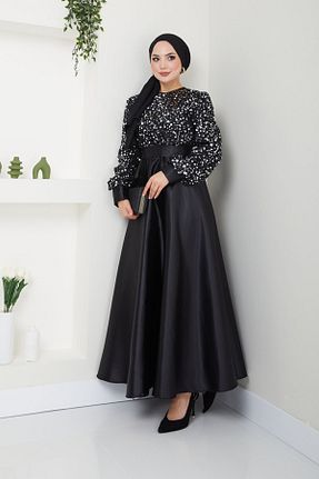 لباس مجلسی حجاب مشکی زنانه یقه دوچرخه Ayşe Melek - کد 822080453