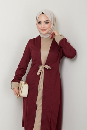ست بالاتنه و پائین تنه حجاب زرشکی زنانه رگولار Ayşe Melek - کد 829734212