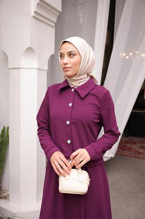 ست بالاتنه و پائین تنه حجاب بنفش زنانه Relaxed BURCU TESETTÜR - کد 819531026