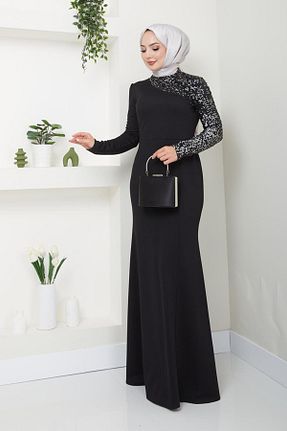 لباس مجلسی مشکی زنانه یقه ایستاده کرپ آستین استاندارد کد 845293725