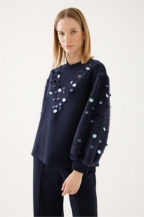 سوئیشرت سرمه ای زنانه نقش دار / کار شده Exquise - کد 799644974