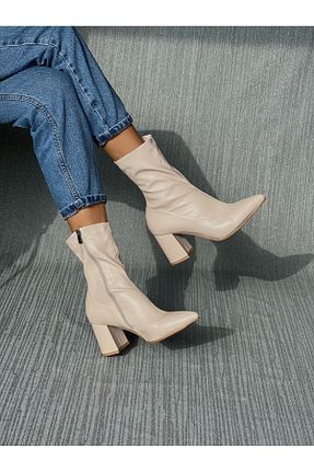 بوت / نیم بوت بژ زنانه چرم مصنوعی Ömer Ediz Shoes - کد 167683240
