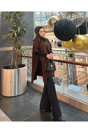 پانچو حجاب قهوه ای زنانه پشمی She Olive - کد 855478355
