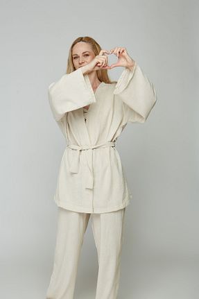 کیمونو و کافتان نباتی زنانه مخلوط کتان estewoman - کد 830991463