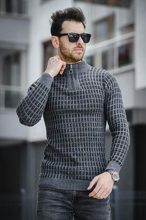 پلیور طوسی مردانه ساده Oksit - کد 855584106