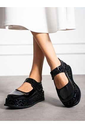 کفش لوفر مشکی زنانه چرم لاکی Alemdar Shoes - کد 855618689