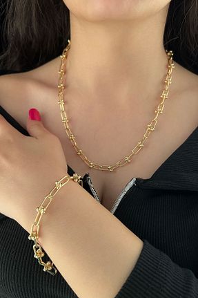 ست طلا زرد زنانه 14 عیار Fiyonk Kuyumculuk - کد 817041107